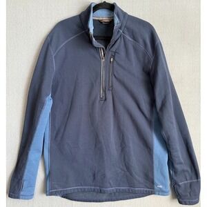 REI Sweater Men Size XL Blue 1/4 Zip Pullover High Pocket Hiking Camp Outdoor